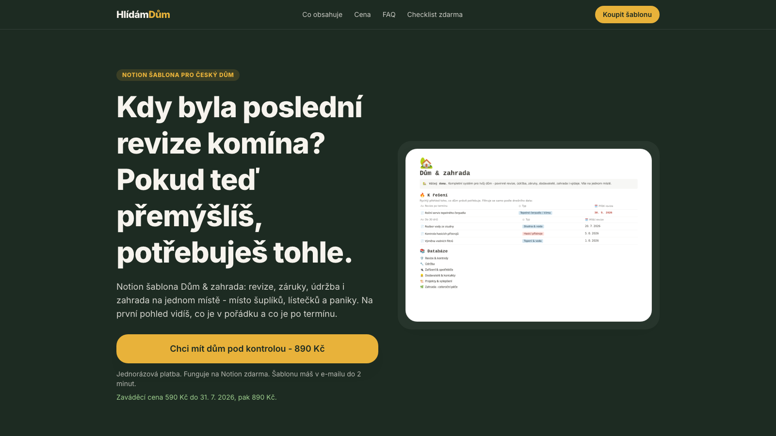 Screenshot webu hlidamdum.cz
